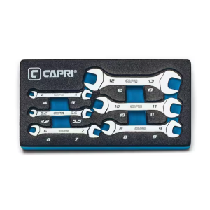 Capri Tools Metric Slim Mini Open End Wrench Set with Mechanic's Tray (6-Piece)