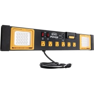 Performance Tool W2279 Commercial Grade Power Station with 6 Outlets, 2 USB Ports, Built-In Cradle, and LED Lights, Ideal for Workshops and Garages